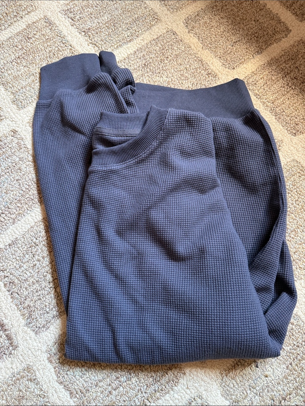 Comfrt Women’s Steel Blue Waffle-Knit Crewneck Sweater - Picture 2 of 2